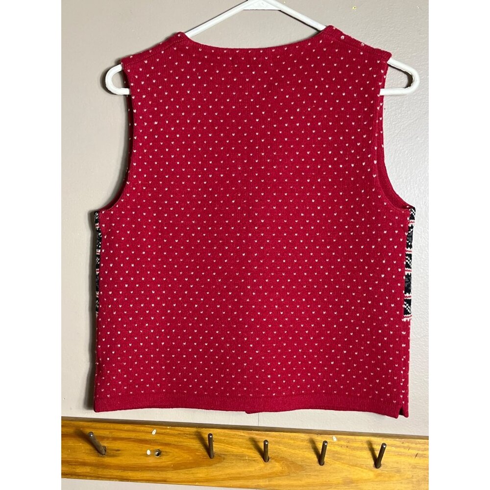 Eddie Bauer Wool Vest Fairisle Knit Red Vtg Heritage Equestrian Academia Wom XS - Picture 3 of 12